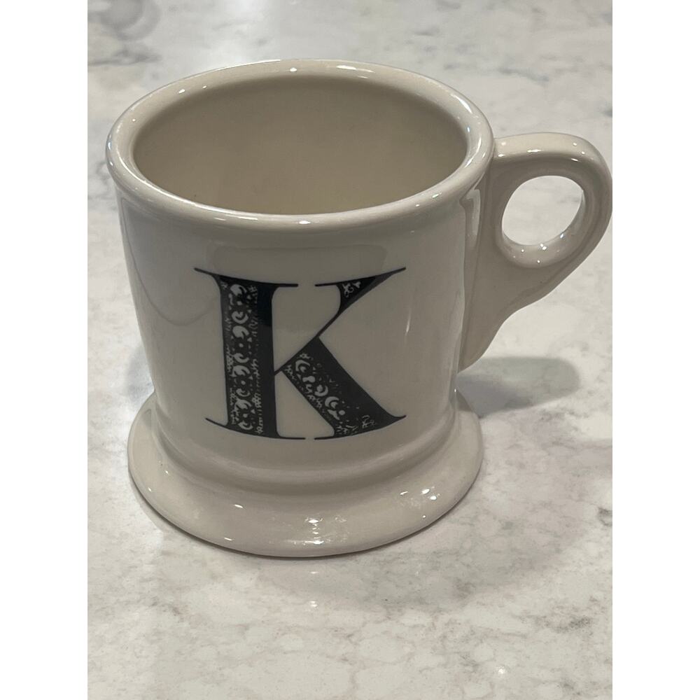 Anthropologie Monogram Letter K Ceramic Tea Soup Coffee Mug with‎ Handle White